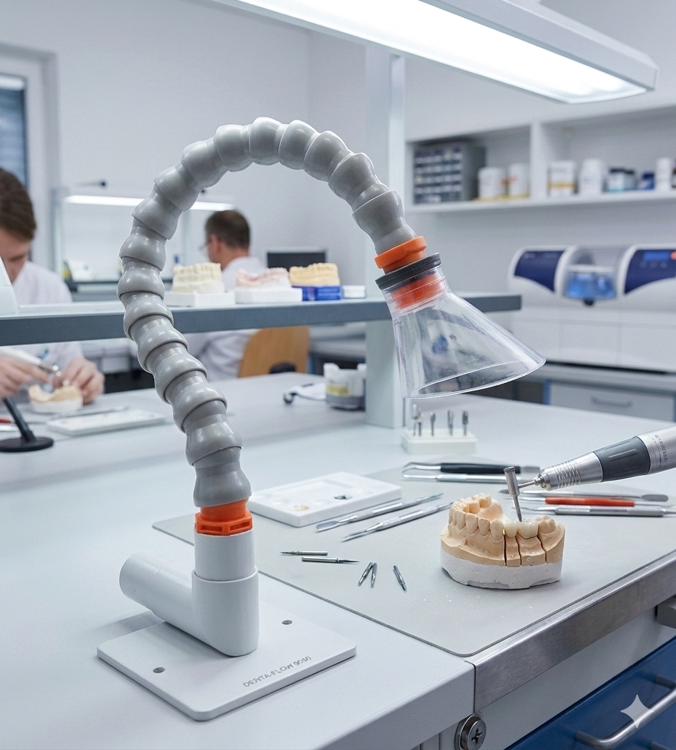 Gelenkarm zur Absaugung im Zahnlabor Arbeitsplatzabsaugung Dentallabor Praxislabor