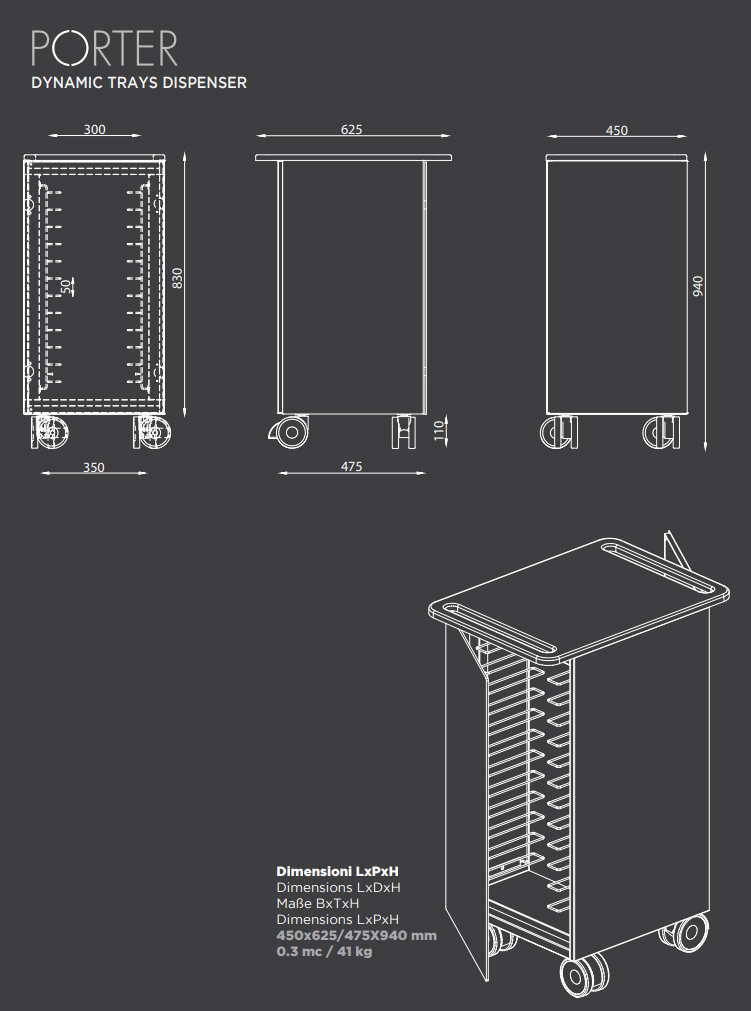 Rollwagen für Tabletts