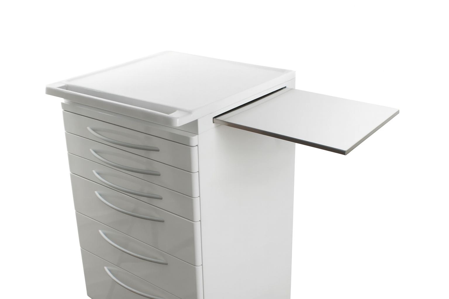 Instrumentenwagen mit seitlichem Auszug aus Edelstahl.