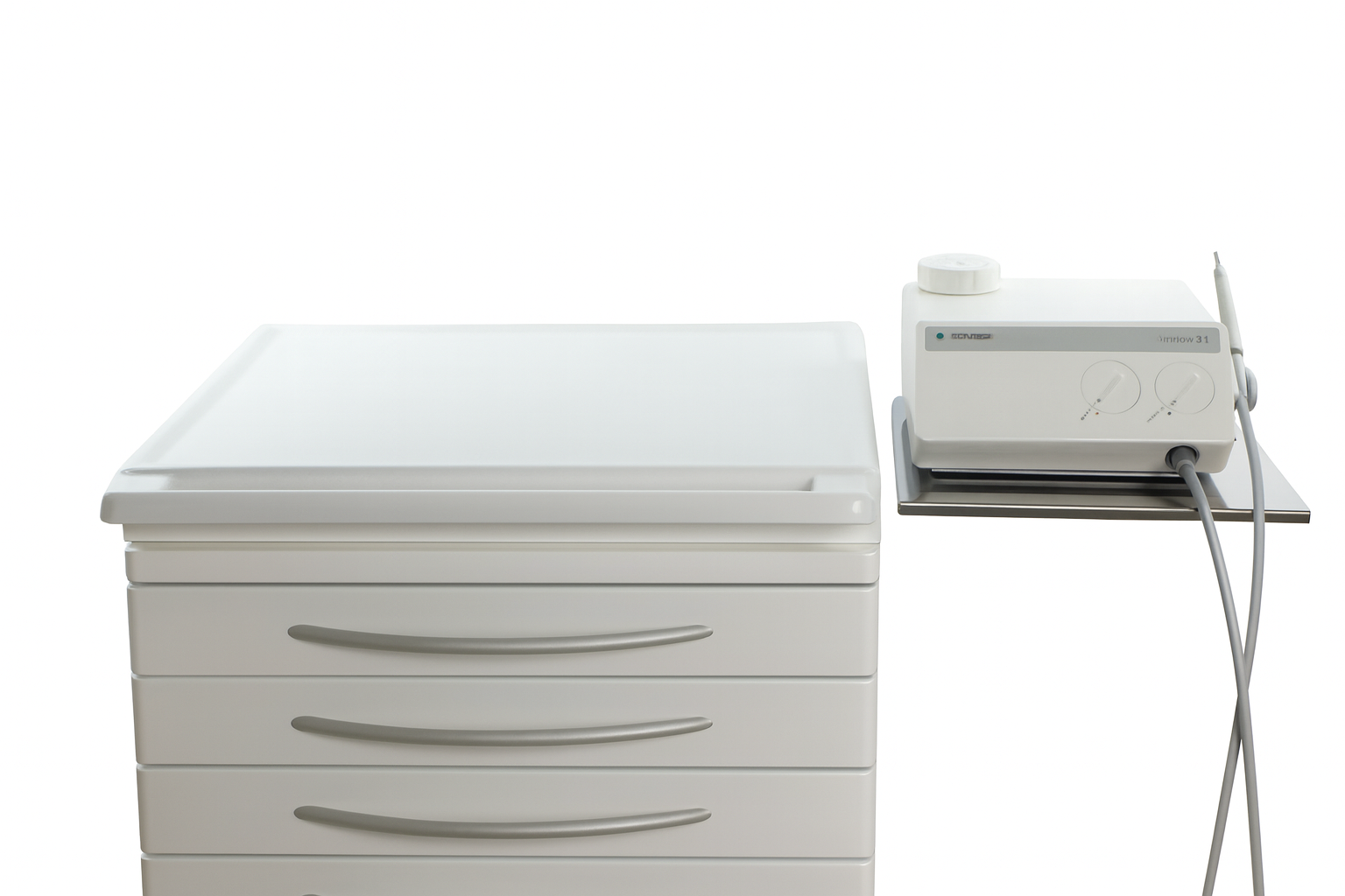 Instrumentenwagen mit seitlichem Auszug aus Edelstahl.