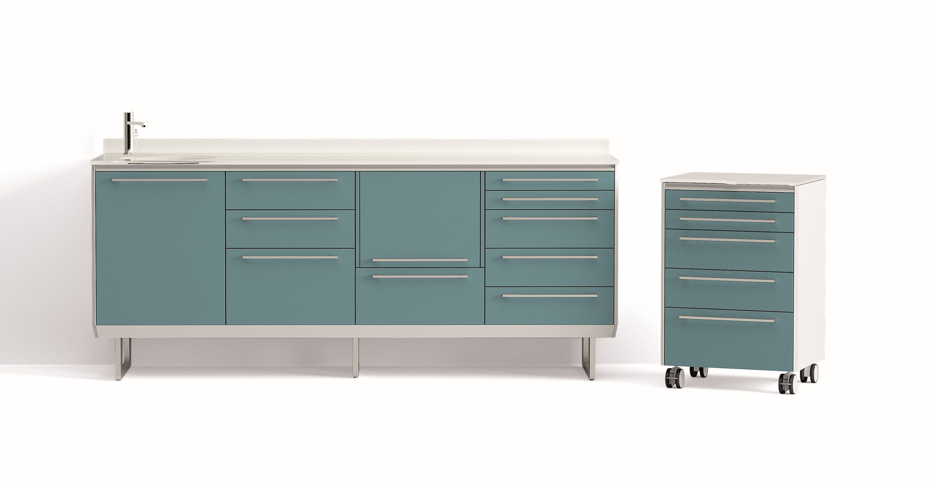 Schrankzeile mit Waschbecken und Instrumentenschrank Schrankzeile mit Waschbecken und Instrumentenschrank
